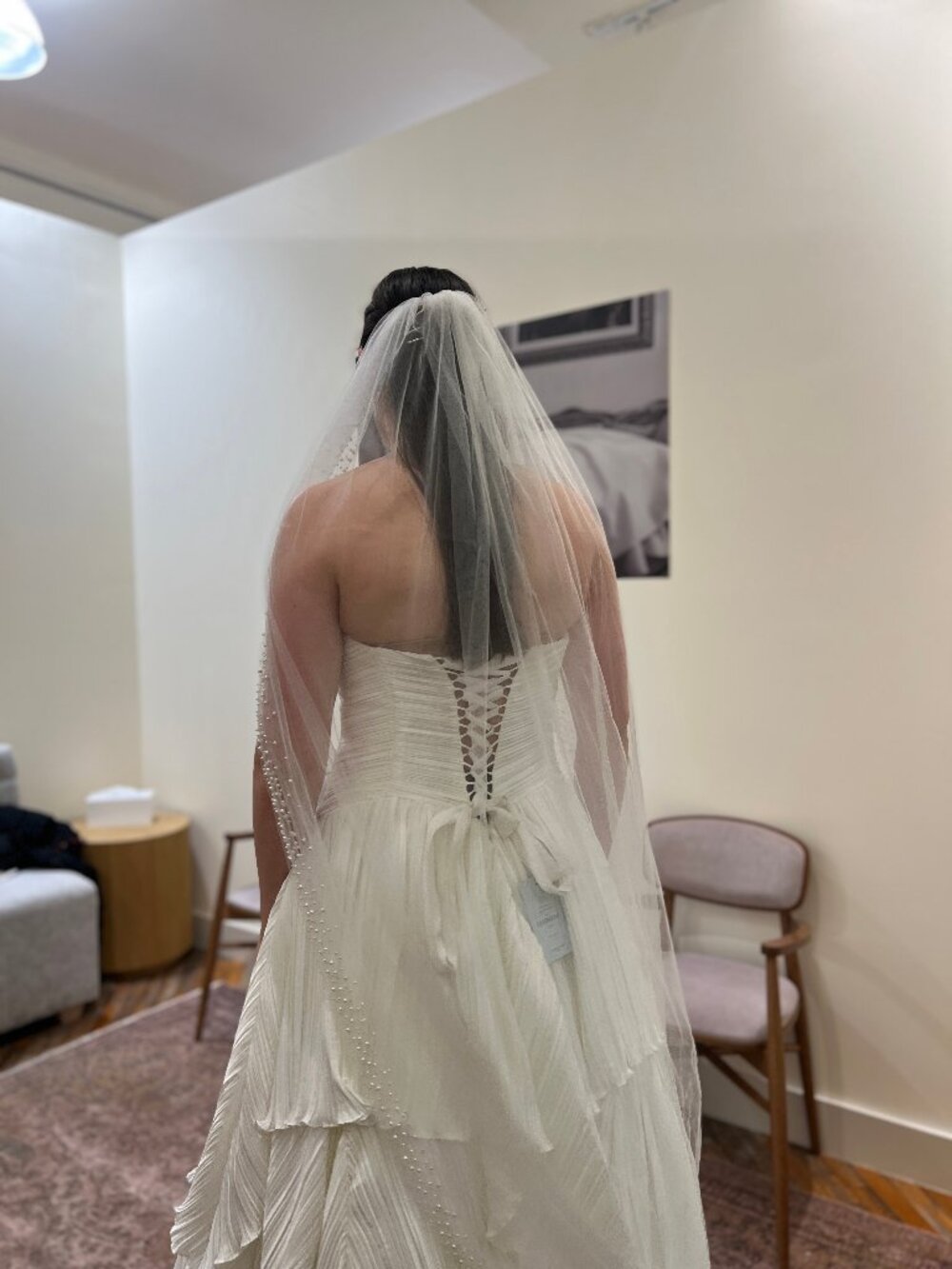 8ft long Pearl Beaded Chapel Wedding Veil